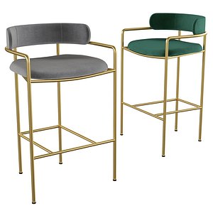 Modern Bar Stool Velvet Upholstered With Back Gold Legs model