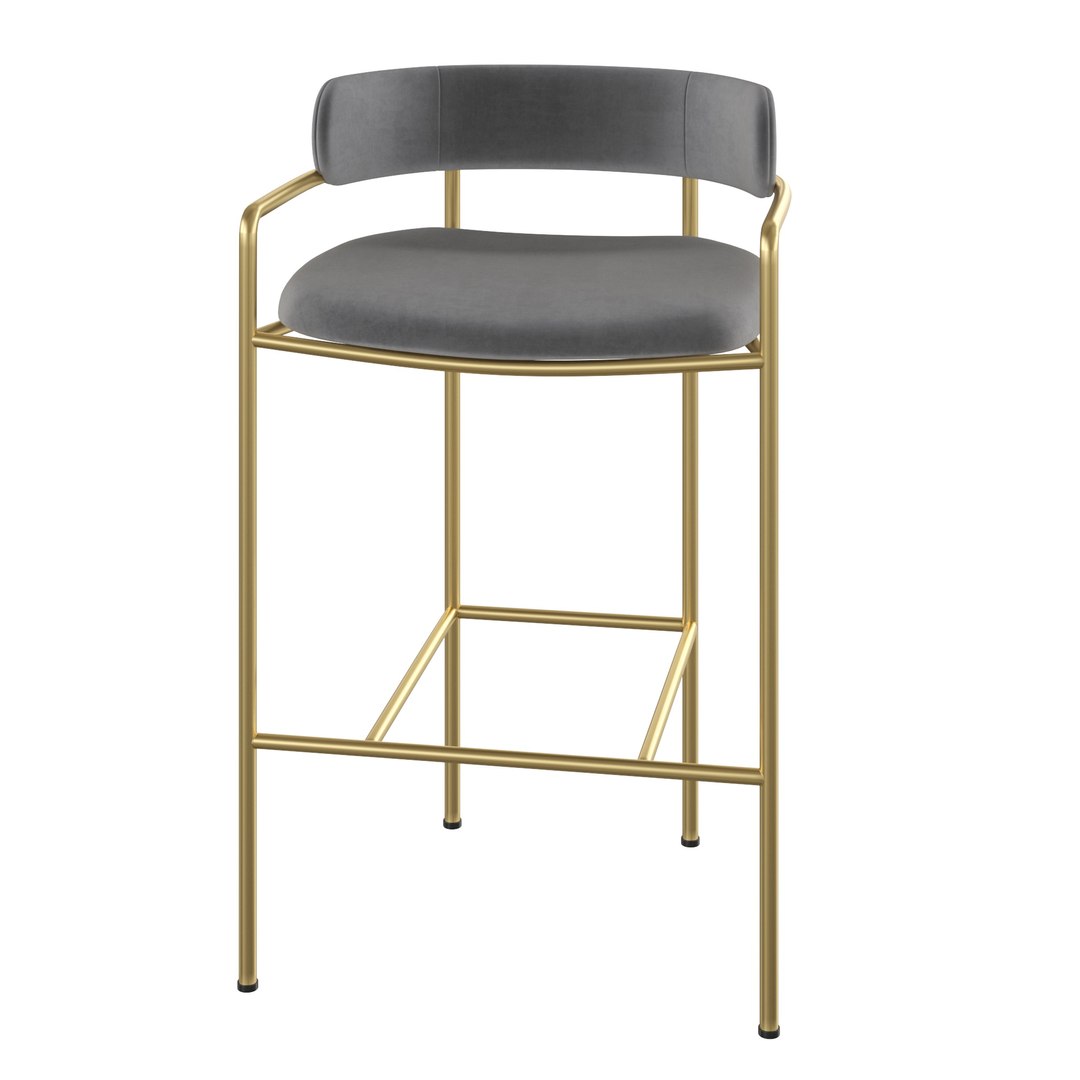 Modern Bar Stool Velvet Upholstered With Back Gold Legs Model ...