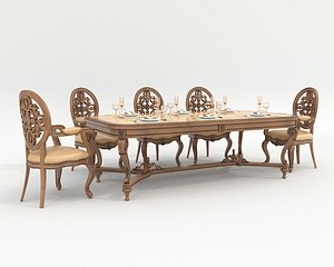 Classic European Style Dining Table and Chairs 51 3D model