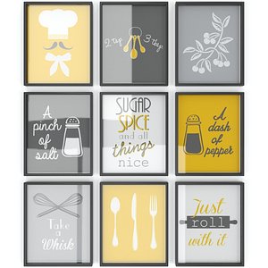 3D set yellow kitchen posters
