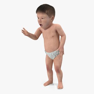 Asian Baby with Fur Rigged 3D Model