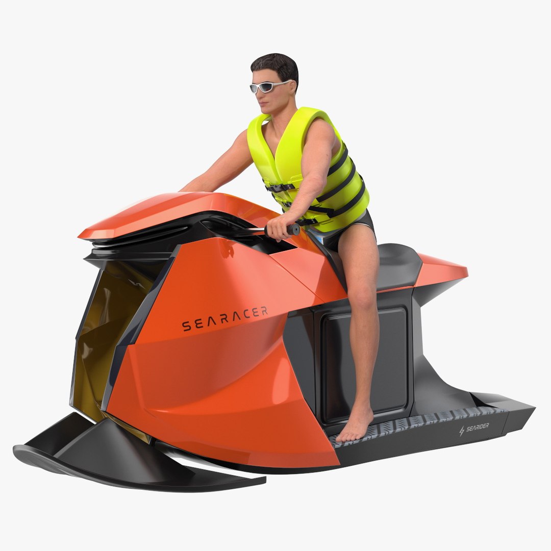 SeaRacer Jet Ski with Rider in Life Jacket 3D model preview