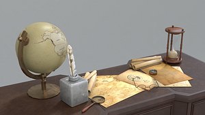3D model Archaeology Assets with Victorian Desk for Game Environment