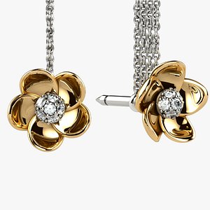 Cute Flowers Gold Stud Earrings 3D model