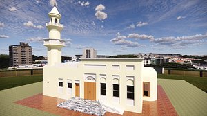 3D Mosque Masjid with concrete Minaret model