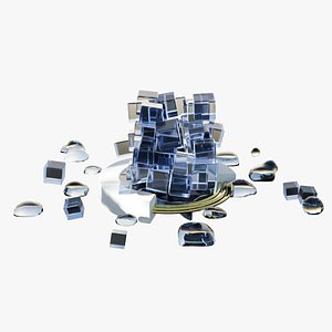 Ice-cubes Fountain on a Tiles Floor 3D Model - BLEND 3D model