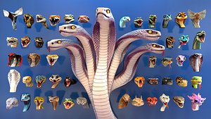 3D Ultimate Snake Head Pack - 48 HighPoly Stylized Assets