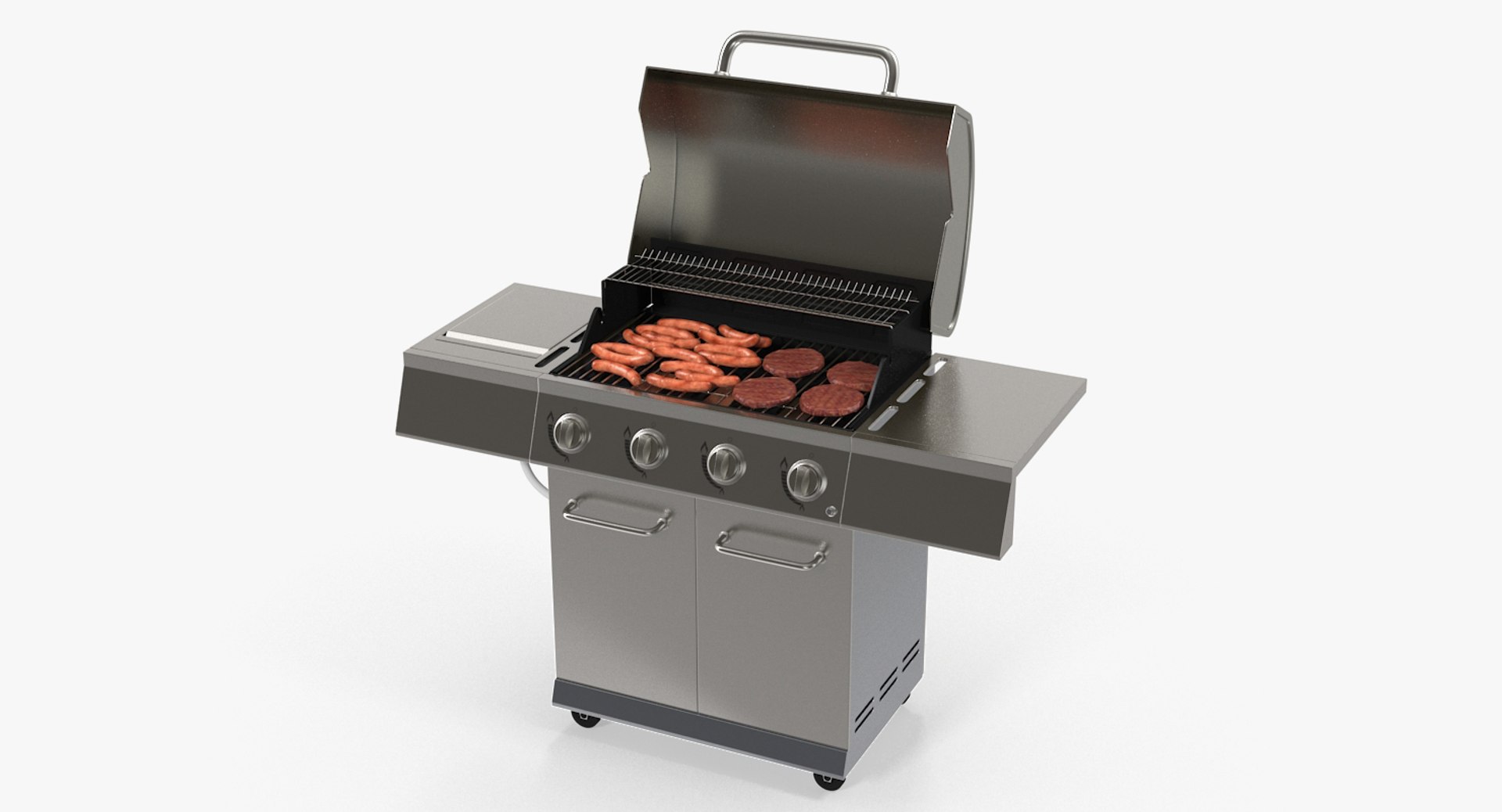 Gas Grill with Sausages 3D model preview