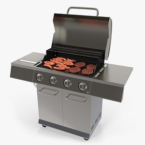 Gas Grill with Sausages