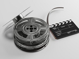 3D Vintage film reels and clapperboards as movie props