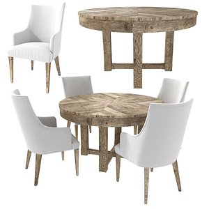 Restoration Hardware ELLA FABRIC ARMCHAIR and CAYDEN CAMPAIGN ROUND JUPE EXTENSION DINING TABLE