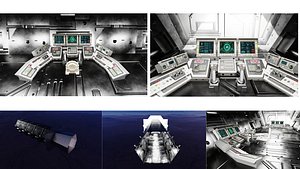 Stylized Sci Fi Spaceship Control Room Game Ready Interior model