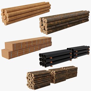 3D model Log Trailer 5 Loads with Single Mat Collection