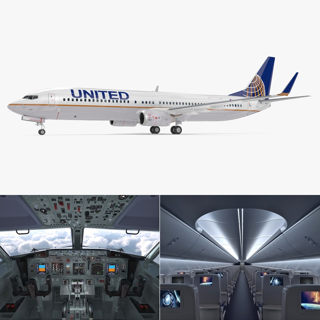 Boeing 737-900 with Interior United Airlines 3D model preview