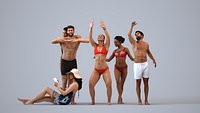 Basics0805 - A set containing 5 models of male and female adults standing standing at the pool or re