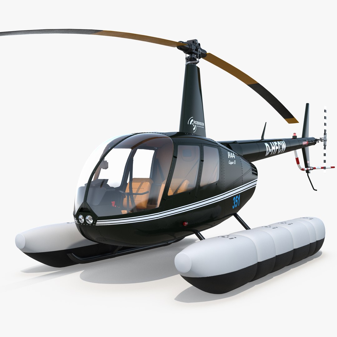 Helicopter Robinson R44 With Floats 2 3D Model 3D model preview
