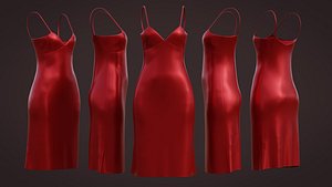 Red Slip Silk Dress 3D clothing model