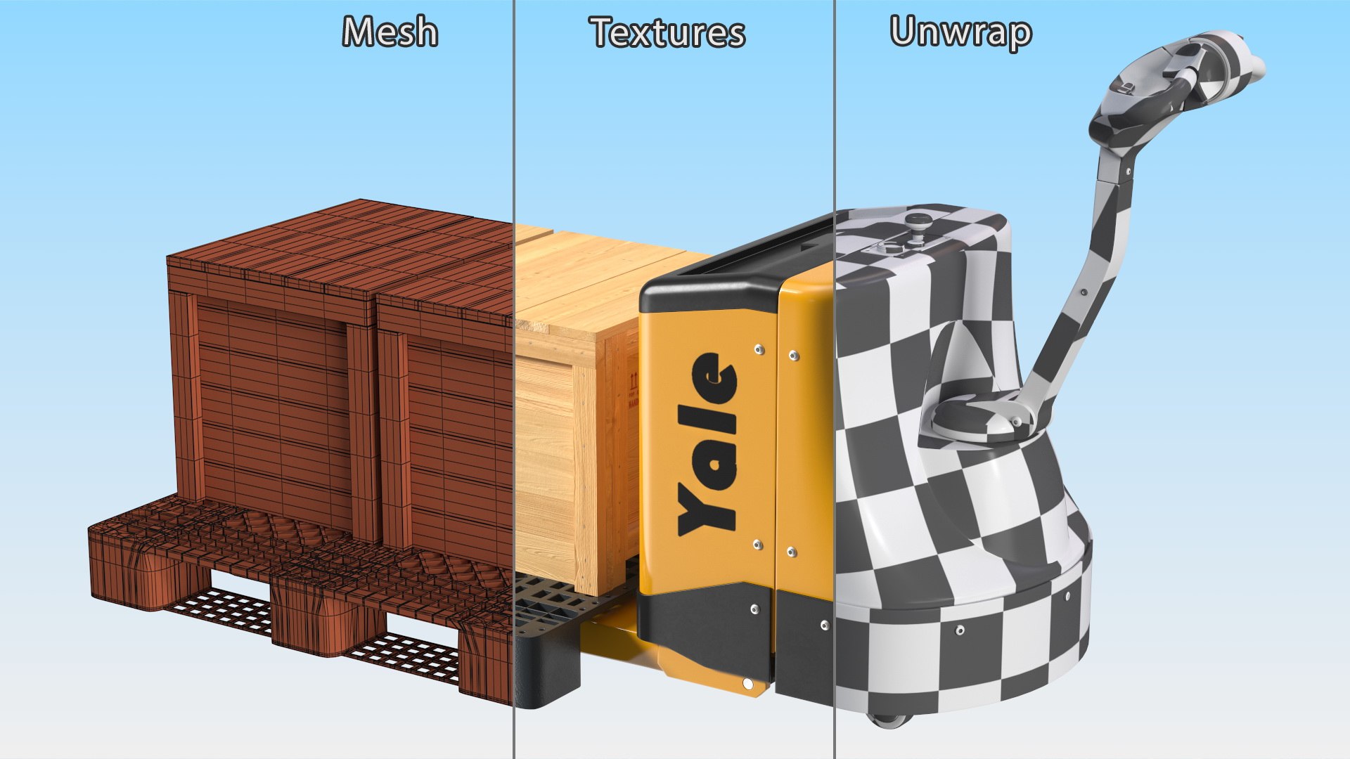 Yale Fully Powered Pallet Truck with Wooden Crates Rigged for Maya model https://p.turbosquid.com/ts-thumb/f6/xsm9uF/3b/yalefullypoweredpallettruckwithwoodencratesriggedformaya3dmodel031/jpg/1699954878/1920x1080/fit_q87/02f65d512c15c2379e445a57753e155b77be65d6/yalefullypoweredpallettruckwithwoodencratesriggedformaya3dmodel031.jpg