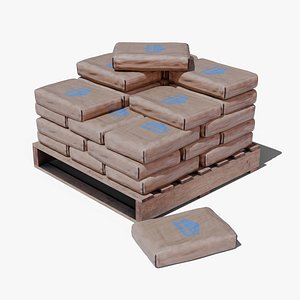Cement Bag bulk stack for construction on pallets Low-poly 3D model