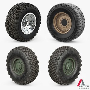3D wheels military set model