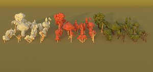 3D Pack of 63 Low Poly Trees with 189 Variants model