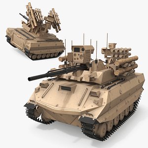 Autonomous Ground Weapon Platform with Missile Racks Sand Rigged