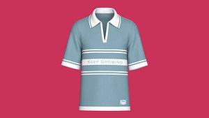 Men Open-Placket Polo Shirt With Striped 3D model