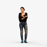 00466Gloria016 - Adult Caucasian woman talking in public wearing transitional seasonal clothing