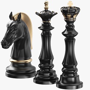 3D Detailed Three Chess Pieces