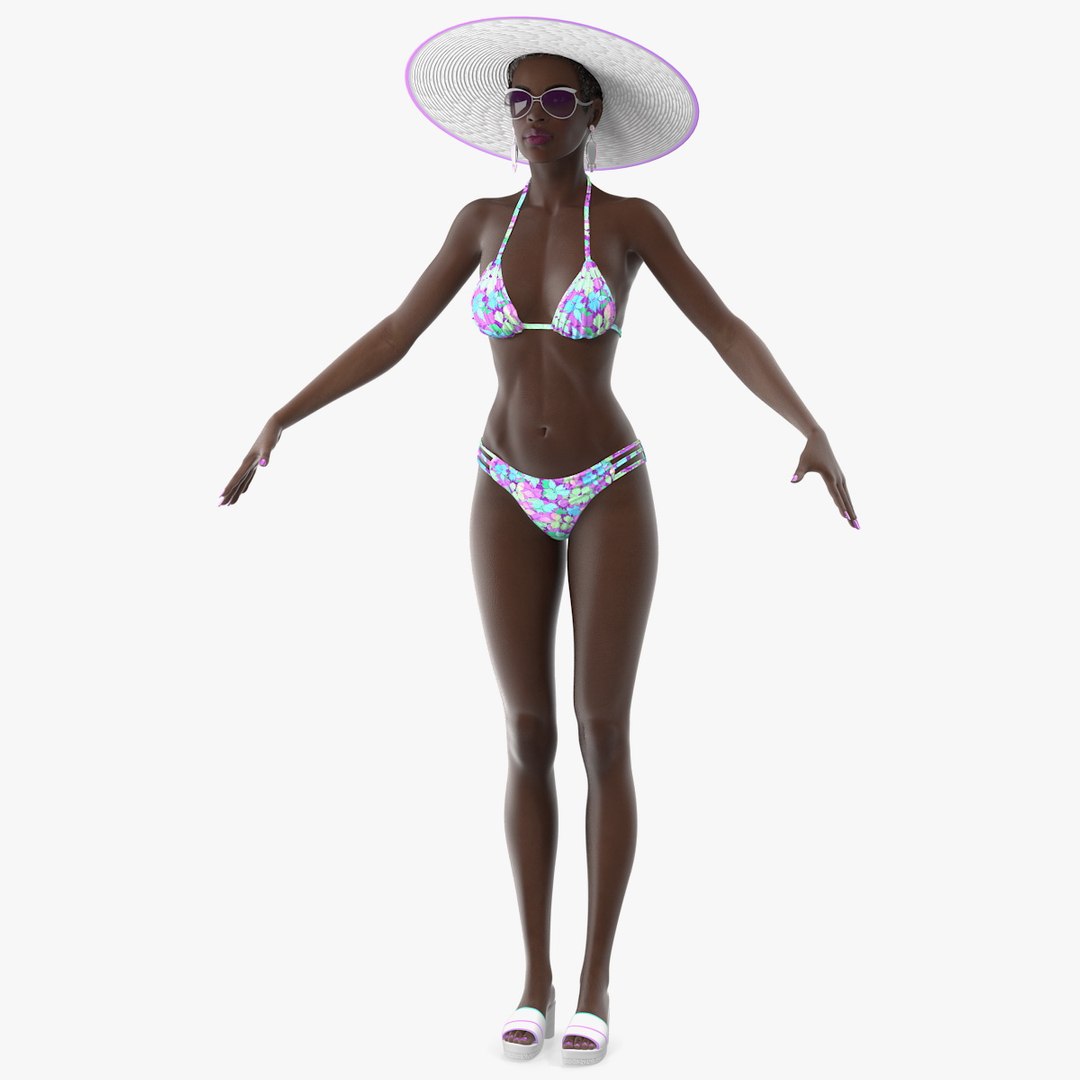 Dark Skinned Bikini Woman Neutral Pose 3D model preview