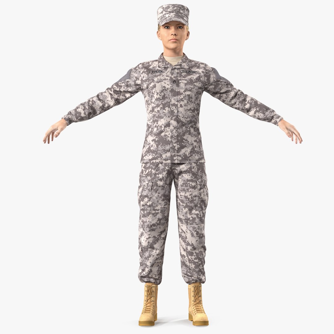 Female Soldier Military ACU Neutral Pose Fur 3D model preview