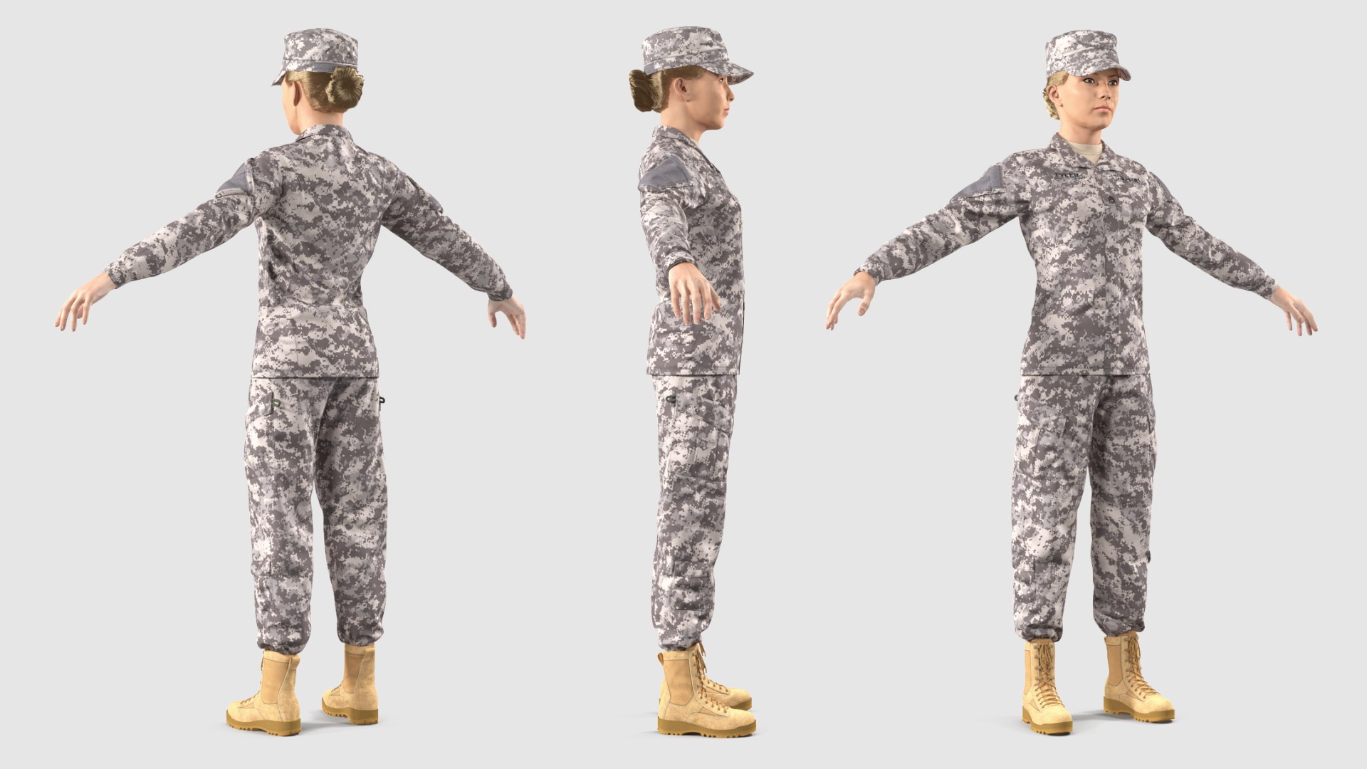 Female Soldier Military ACU Neutral Pose 3D model for military scenes