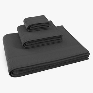 Compact Folded Bathroom Towels Black 3D