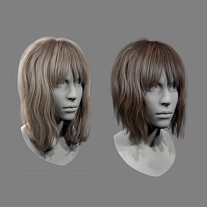3D realtime medium length hairstyle model
