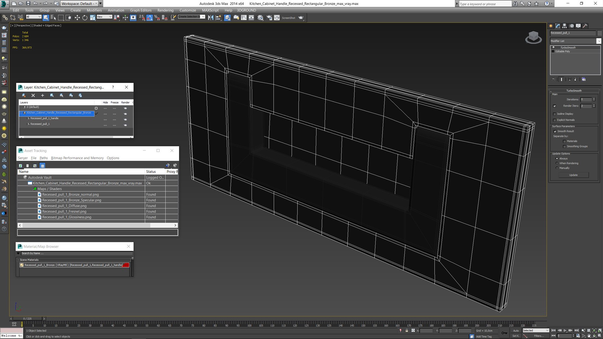 3D Kitchen Cabinet Handle Recessed Rectangular Bronze - TurboSquid 2225897