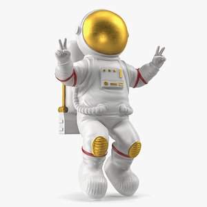 3D Astronaut Toy Character White Victory Sign