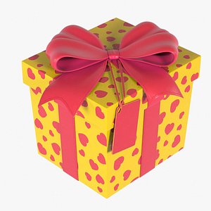 Gift Box Cube Label yellow 3D model