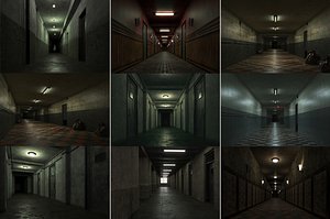 3D 7 low poly old dark scary corridor model