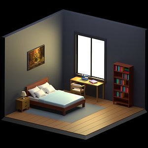 Student Isometric Bedroom with Desk