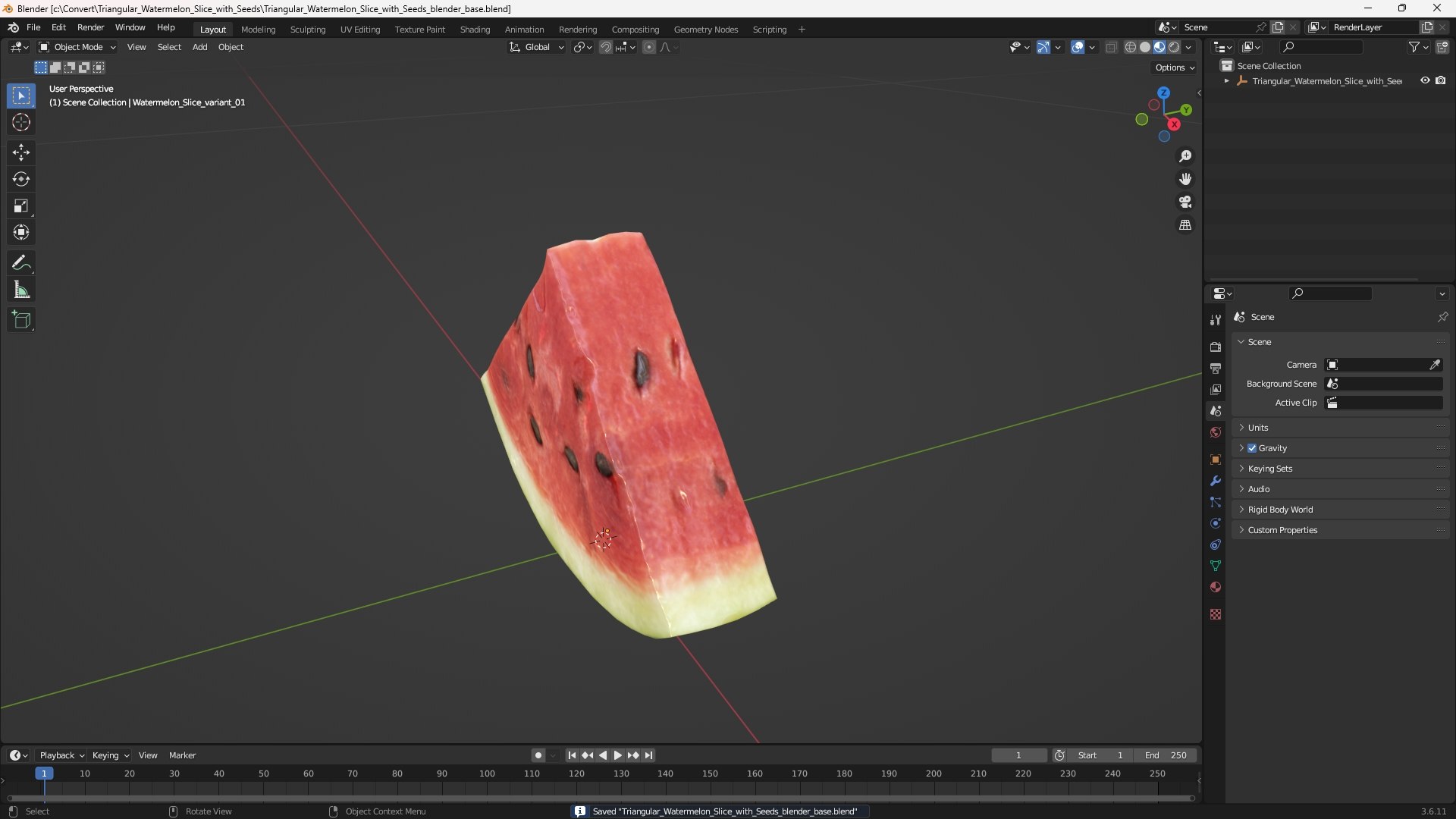 Triangular Watermelon Slice with Seeds 3D https://p.turbosquid.com/ts-thumb/fA/VQtWRH/8v/triangular_watermelon_slice_with_seeds_1001/jpg/1764107778/1920x1080/fit_q87/9f81e3a1282503d8a6c3c50072d4cd6f99960ade/triangular_watermelon_slice_with_seeds_1001.jpg