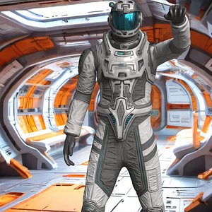 3D Futuristic Astronaut with Visor Rigged for Cinema 4D