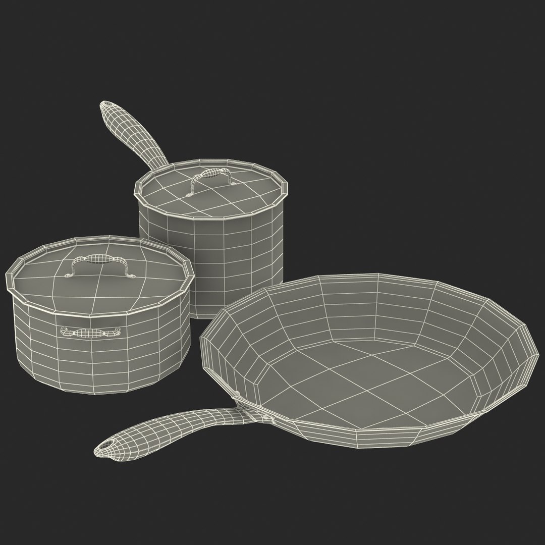 3d model stainless kitchen pot set