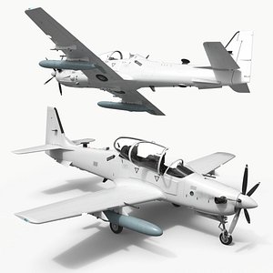 Compact Military Attack Plane with External Fuel Tanks White Rigged for Cinema 4D 3D model