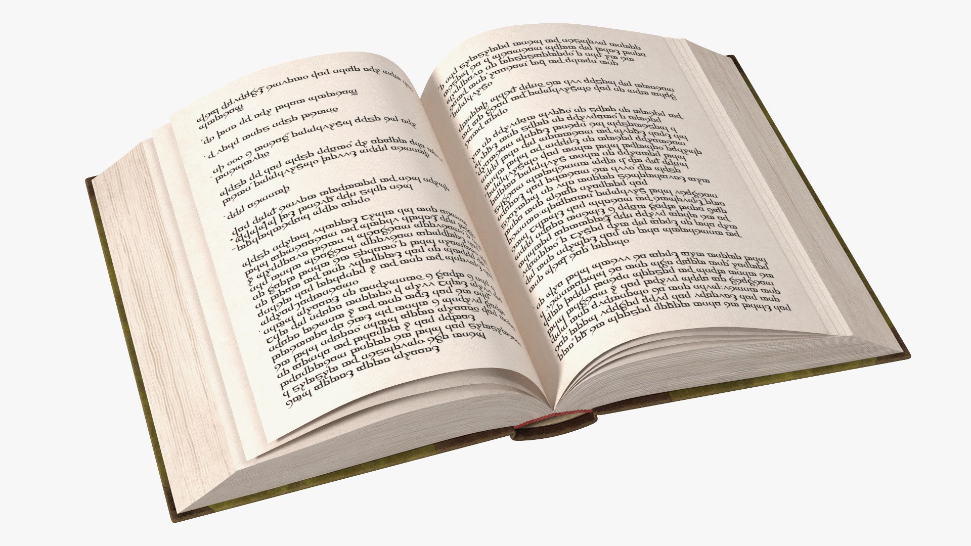 Open Hardback Book Elven Text Green 3D model preview