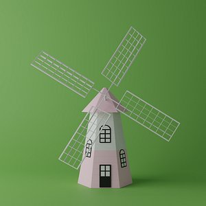 3D cartoon pink windmill