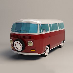 Low-Poly Cartoon VW Transporter Bus