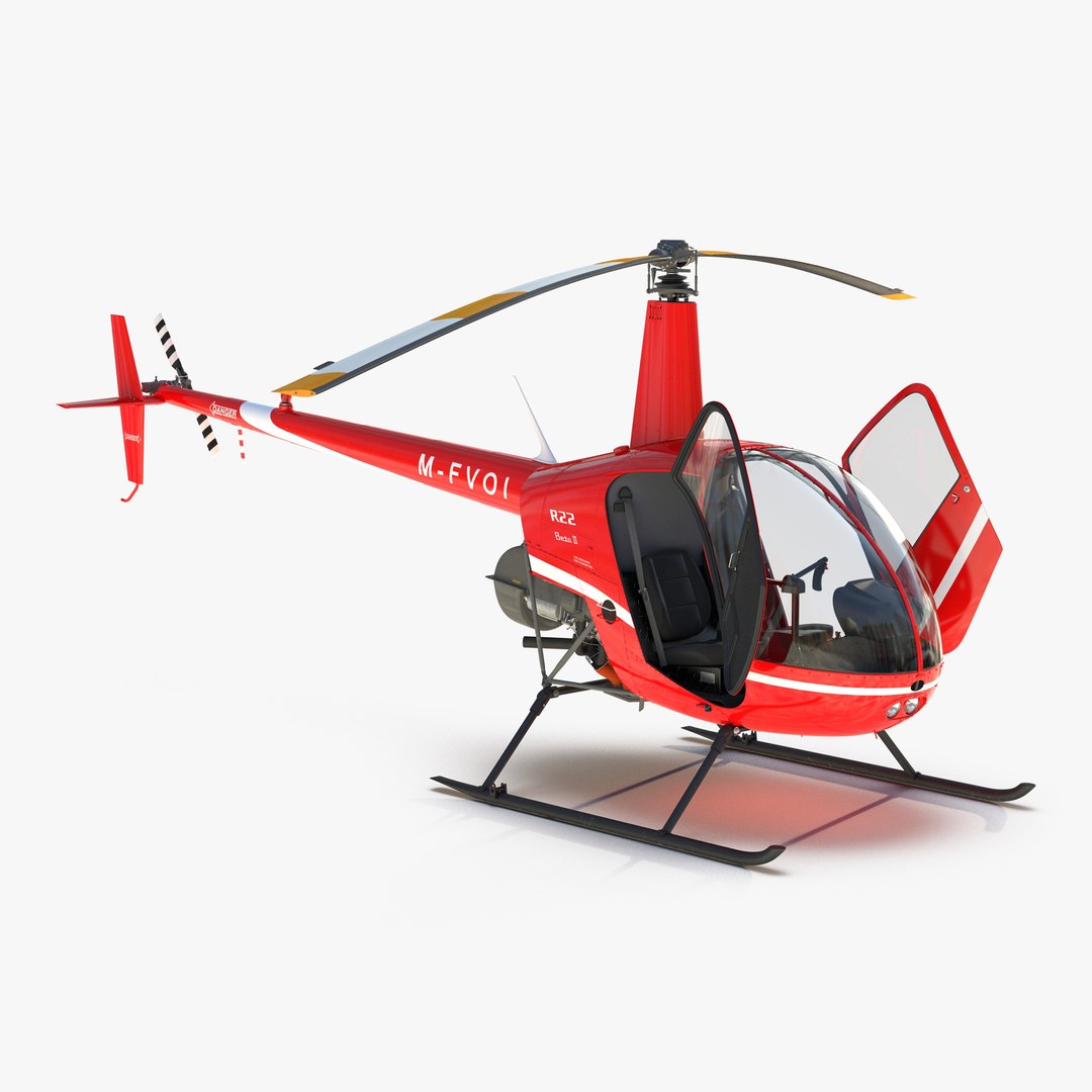 Helicopter Robinson R22 Rigged Red 3D model preview