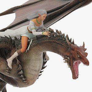Fantasy Elf Princess Riding Dragon with Fur