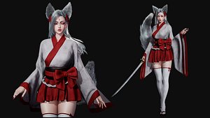3D Kitsune - Game Ready Low-poly 3D model