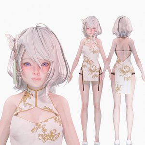3D Chinese dress - Realistic Female Character - Blender Eevee model